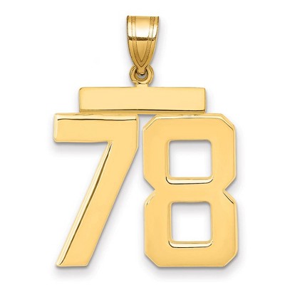 Black Bow Jewelry 14k Yellow Gold, Athletic Collection, Large Polished Number 78 Pendant