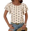 Womens Round Neck Print Double Layer Ruffle Sleeve Short Sleeve Casual Top - 2 of 4