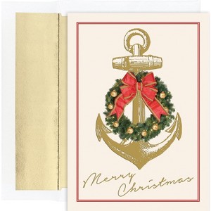 Nautical Christmas Warmest Wishes Holiday Cards with Gold Foil Lined Envelopes by Masterpiece Studios - Set of 18 Cards - 1 of 1