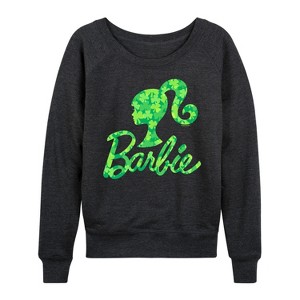 Women's - Barbie - Shamrock Pattern Logo Lightweight French Terry Wide Neck Long Sleeve Shirt - 1 of 4