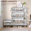Narrow Shoe Cabinet with Bench & Flip Louvered Doors, Hooks and Side Adjustable Shelves - 3 of 4