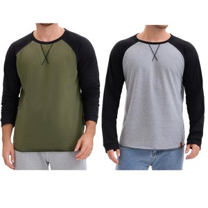 INSPIRE CHIC Men's Long Sleeves Tops Colorblock Casual Raglan T-Shirts 2 Packs - 1 of 4