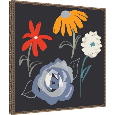 Flowers at Night Abstract Canvas Print with Bronze Frame