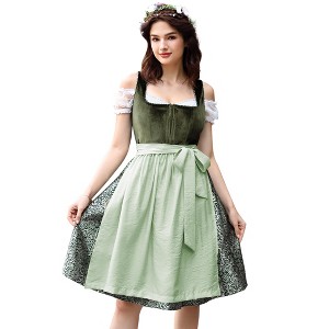 Women's Velvet 3-Piece Dress Set - Vintage Inspired Sleeveless Dress + Off Shoulder Top + Apron - 1 of 4