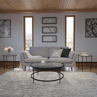 Clear Glass Top and Matte Black Frame 3-Piece Coffee and End Table Set