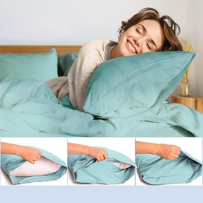 Light Teal Rayon from Bamboo Pillowcase Set with Satin Trim