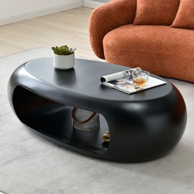 NicBex Oval Coffee Table, Sturdy Fiberglass, White, No Assembly Needed, for Living Room