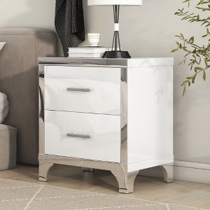 22"W Nightstand End Table Side Table Storage Cabinet Bedside Table with 2 Drawers, High Gloss Design and Metal Handle, White/Black-ModernLuxe - 1 of 4