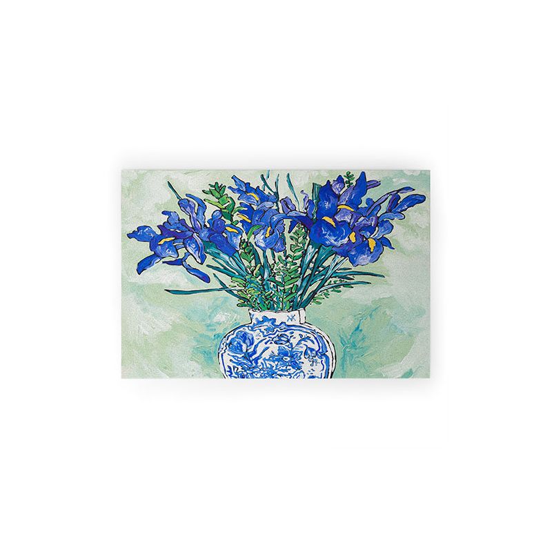 Lara Lee Meintjes Iris Bouquet in Chinoiserie Vase on Blue and White Striped Tablecloth on Painterly Mint Green Welcome Mat - Society6, 1 of 6