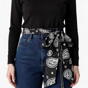 Anna-Kaci Women's Paisley Print Scarf Belt with Large Bow Tie Front and Metal Chain Accent 78.5 - Navy - 1 of 4