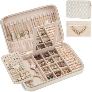Portable Travel Jewelry Case with Mirror and Clear Storage Compartments - 1 of 4