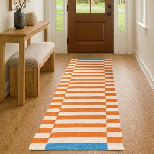 Folkulture Runner Rug for Hallways, 2x6 ft 100% Cotton Washable Bathroom Runner-Rugs or Kitchen & Home, 24x72 Inch (Rust & Blue) - 1 of 4