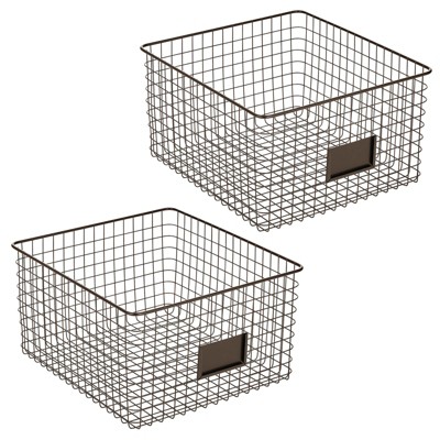 mDesign Bedroom Closet Storage Organizer Basket, Label Slot, 2 Pack, Matte Black