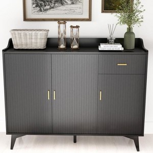 TiranisuBest 47.24" Modern 3-Door 1-Drawer Side Cabinet with Vertical Stripes, Blister Plastic Sideboard, Multi-Storage Solution - 1 of 4