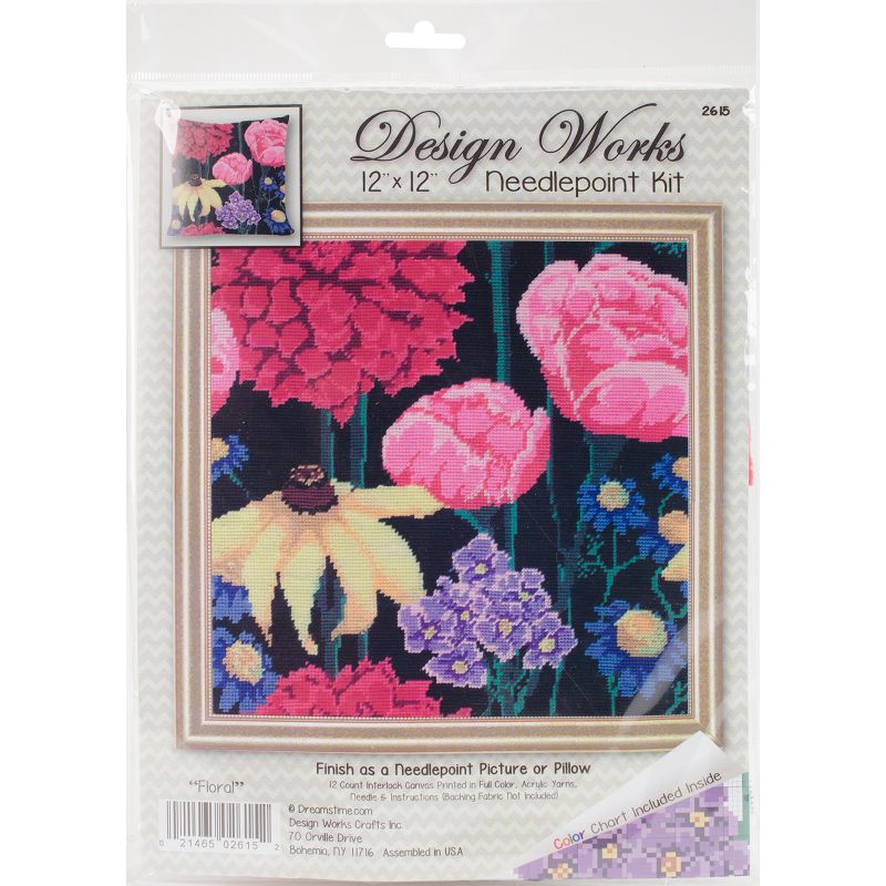 Design Works Needlepoint Kit 12"X12"-Midnight Floral-Stitched In Yarn, 1 of 3