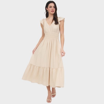 August Sky Women's V-Neck Short Sleeve Midi Dress