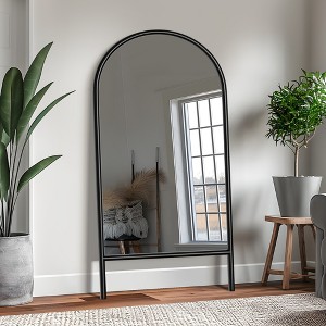 SpassWay Solid Wood Full Length Mirror Arch Accent Wall Mirror Novelty Cheval Mirror Black/Brown - 1 of 4
