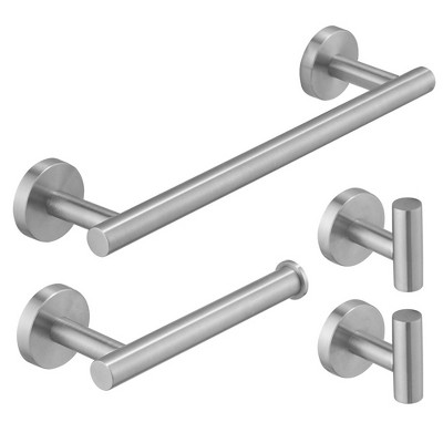 BWE 4-Piece Bath Hardware Set with Towel Hook and Toilet Paper Holder and Towel Bar Wall Mount