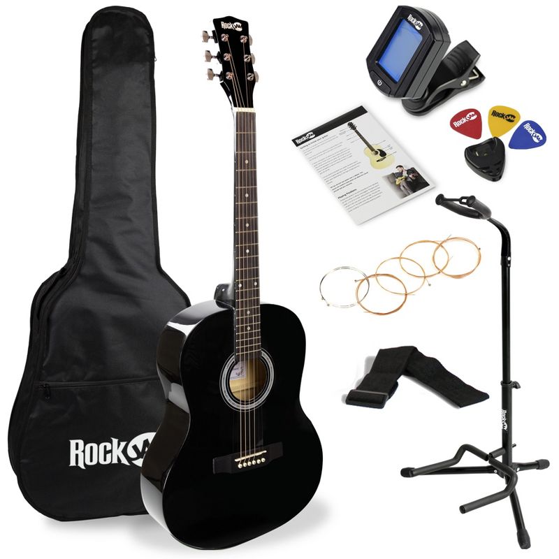 RockJam Acoustic Guitar Kit with Tuner, Bag, Stand, Strap & Lessons AG-1BK-SK Black, 1 of 10