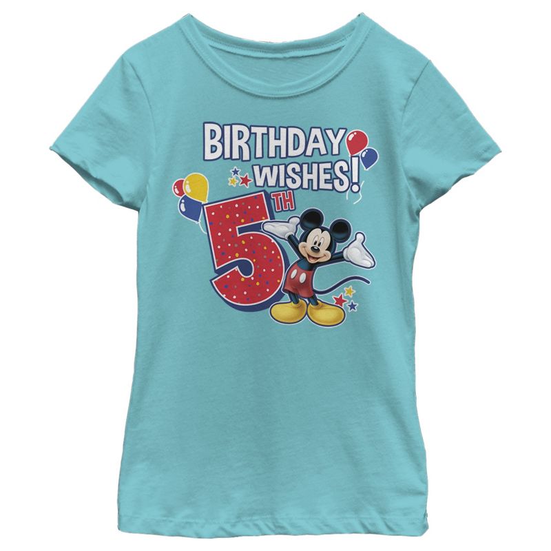 Girl's Disney Mickey Mouse 5th Birthday Wishes T-Shirt, 1 of 5