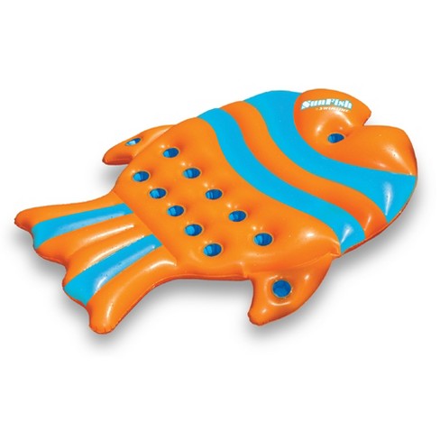 Swimline 60.5 Sun Fish Novelty French Pocket Inflatable Swimming Pool  Floating Raft - Orange/Blue