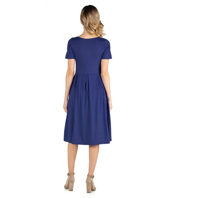 24seven Comfort Apparel Maternity Midi Dress with Short Sleeve and Pocket Detail, 3 of 5