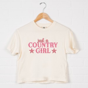 Just A Country Girl Stars Glitter/Puff Print - Womens Boxy Crop Top Graphic T-Shirt - 1 of 4
