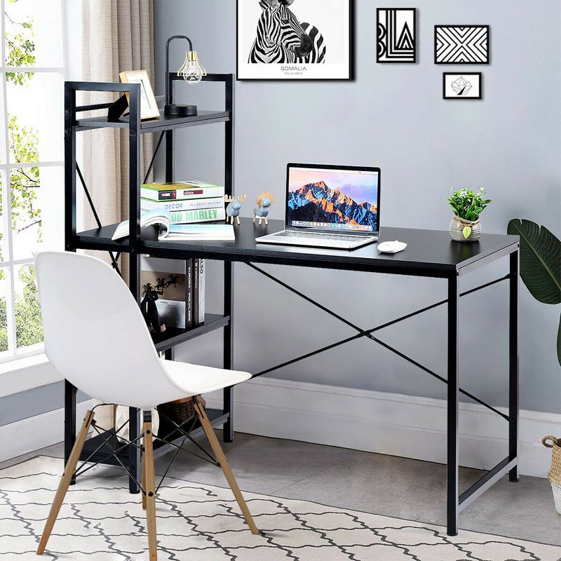 Costway 47.5" Computer Desk Writing Desk Study Table Workstation With 4-Tier Shelves Black, 2 of 11