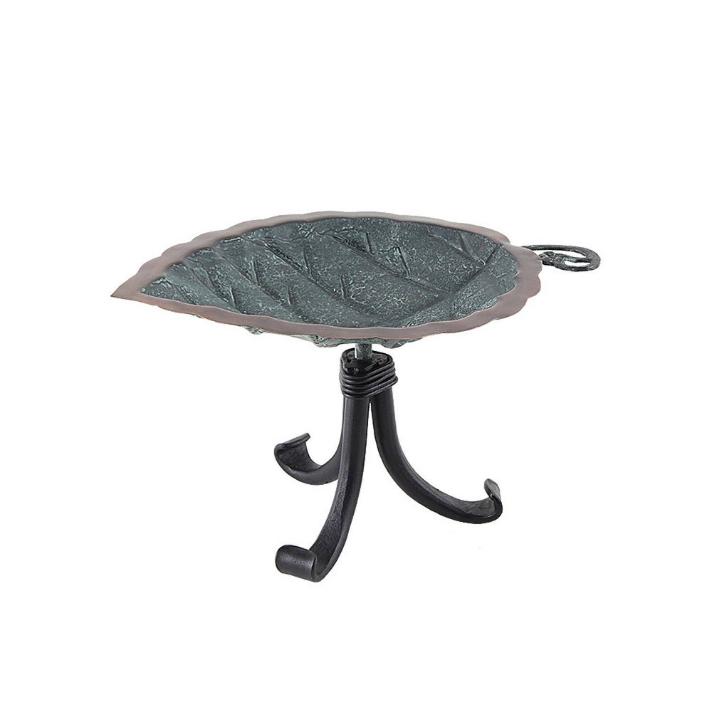 7.5" Aspen Leaf Birdbath with Tripod Stand Brass Plated - Achla Designs: Weather-Resistant, Deck/Tabletop Use, No Assembly Required
