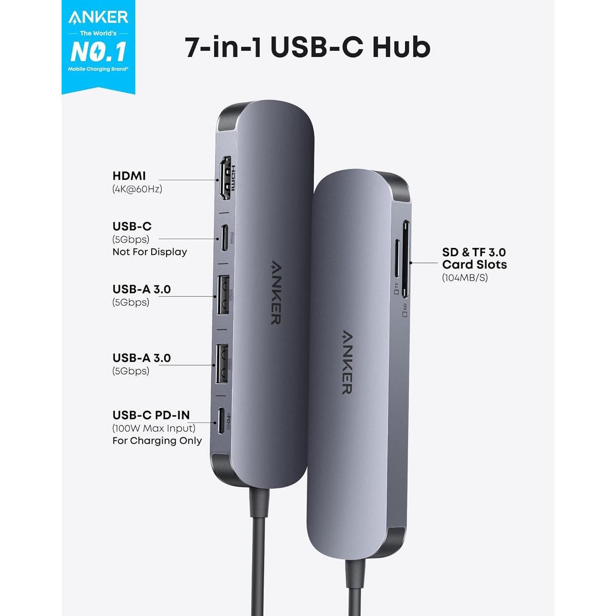 Anker USB C Hub, 7in1 Multi-Port USB Adapter - thumbnail 2