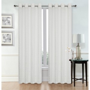 Kate Aurora Glam Chic Living 2 Pack Metallic Foil Sparkle Slub Sheer Grommet Top Curtain Panels - 1 of 4