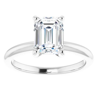 Pompeii3 2Ct Emerald Solitaire Moissanite Engagement Ring in White Yellow or Rose Gold
