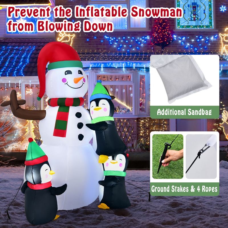 6ft Christmas Inflatable Snowman with Penguins Quick Blow up Snowman, 4 of 9
