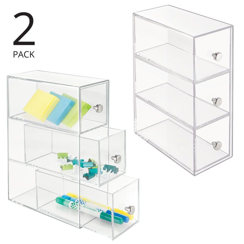 mDesign Plastic Stackable Desktop Storage for Office, 3 Drawers, 2 of 9