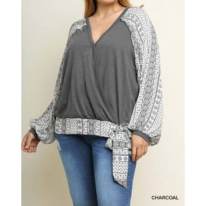 Women's Surplice Printed Puff Sleeves Plus Top - umgee - 1 of 2