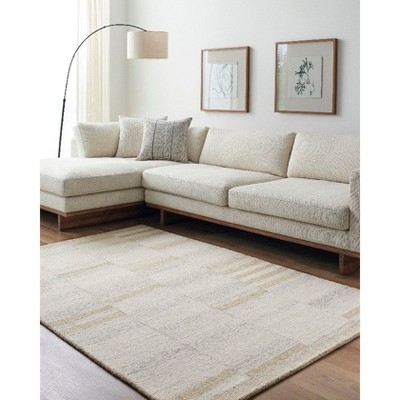 Ivory and Tan Handmade Wool 8' x 10' Tufted Striped Rug