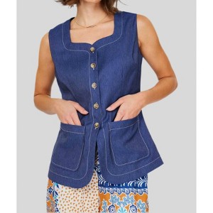 Women's Denim Button Front Vest - current air - 1 of 4