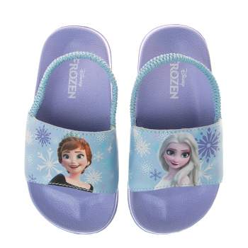 Disney Frozen Anna Elsa Girls Slides - Summer Sandal kids water pool beach shoes with backstrap Open Toe - Lilac (sizes 6-12 Toddler/Little Kid)