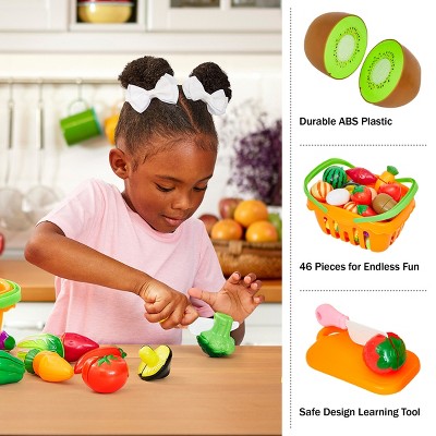 46-Piece Multicolor ABS Plastic Play Food Set with Kitchen Accessories