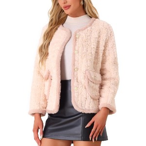 Allegra K Women's Faux Fur Single Breasted Long Sleeve Plush Warm Winter Coat - 1 of 4