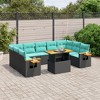 vidaXL 10 Piece Patio Sofa Set with Cushions - Black Poly Rattan without storage - 2 of 4
