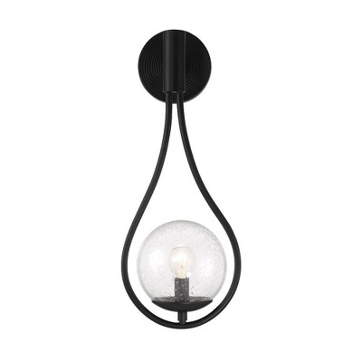 Matte Black Teardrop Sconce with Clear Seeded Glass Shade