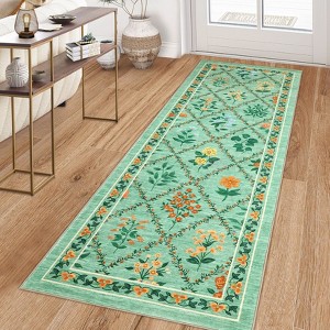 Washable Area Rugs Floral Print Floor Cover, Stain-Resistant Farmhouse Accent Carpet - 1 of 4