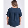 GRACE & GRANDEUR Women's Plus Size Split Neck 3/4 Sleeve Pleated Back Casual Textual Button Down Shirts - 3 of 4