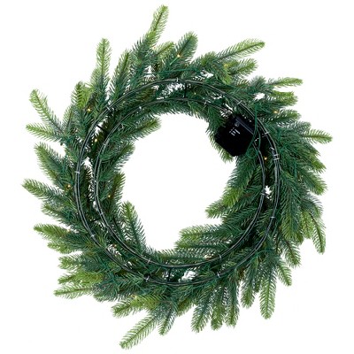 24" Green Pine Artificial Christmas Wreath with Warm White LED Lights