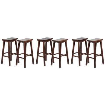 PJ Wood Classic Saddle Seat 29" Tall Kitchen Counter Stools for Homes, Dining Spaces, and Bars w/ Backless Seats & 4 Square Legs, Walnut (Set of 6)