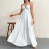 Clotth Women's Romantic Floral Printed Beach Vacation Halter V-Neck Pleated Backless A-Line Dress For Summer Hawaii,Summer Dresses, White-XS - 4 of 4
