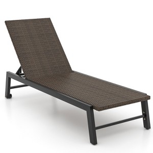 Tangkula PE Wicker Patio Chaise Lounge Chair, Outdoor 4-Position Recliner with Wheels, Outdoor Reclining Chair Mix Brown - 1 of 4