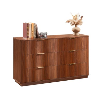 Okak 6-Drawer Chest of Drawers 55" Wave-Textured Panels, Spacious Storage for Bedroom/Living Room