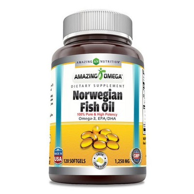 Amazing Omega Norwegian Fish Oil 1250 Mg Lemon Flavor 120 Softgels